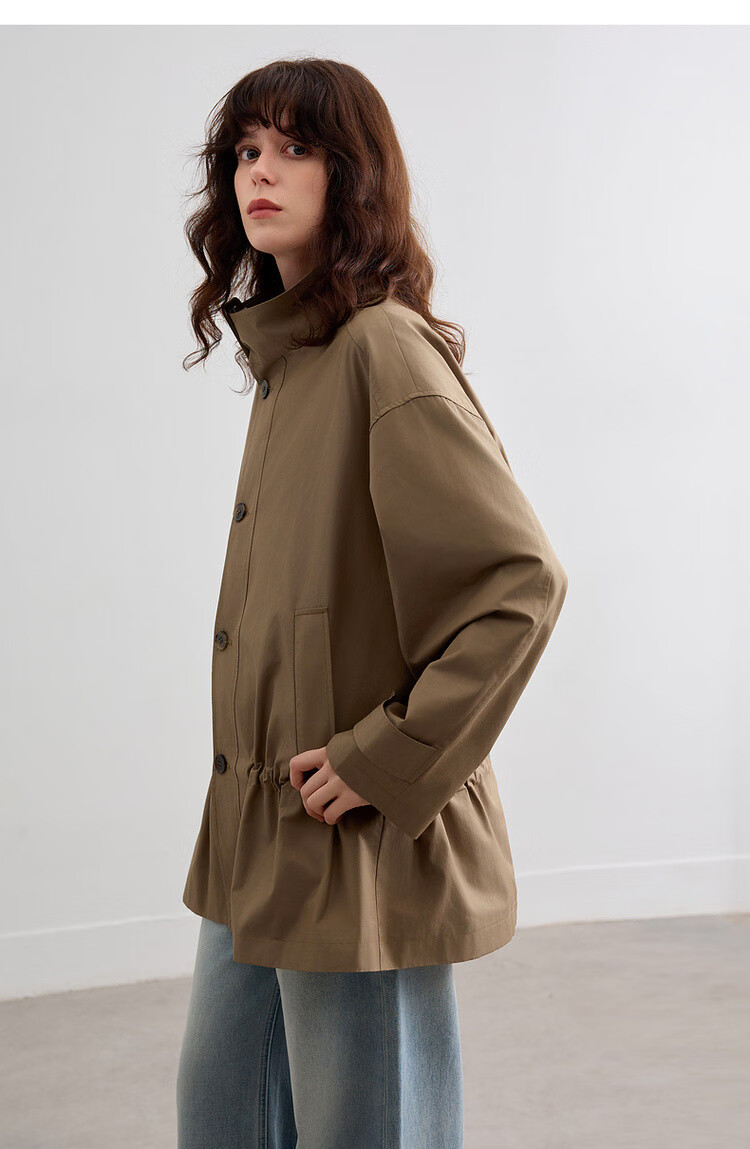Demana [Cloud Oxygen Cotton Series] Spring Elegant Stand Collar Strap Drawstring Loose Slim Trench Coat for Women High-End Feel 17