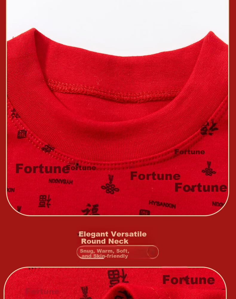 Bejirog Women's Pure Cotton Red Thermal Underwear Set for Middle-aged and Elderly, Lucky Character, Mid-neck, 2XL 8