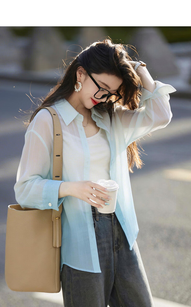 Demana [Oxygen-Permeable Lyocell] Summer Cool Gradient Polo Shirt Lightweight Loose Design Women's Blouse 5