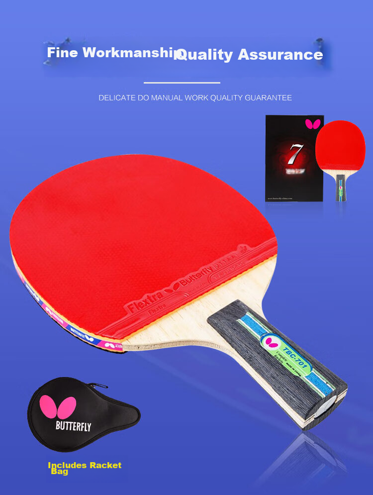 BUTTERFLY 7 Star Table Tennis Racket, Straight Handle, Double-Sided Reverse Rubber, Carbon Fiber Blade, Professional Competition Paddle, 701 Model with Racket Cover Included 5