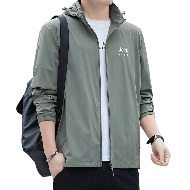 JEEP SPIRIT Men's Summer Ice Silk Lightweight Outdoor UV Protection Sun Jacket Forest Green XL