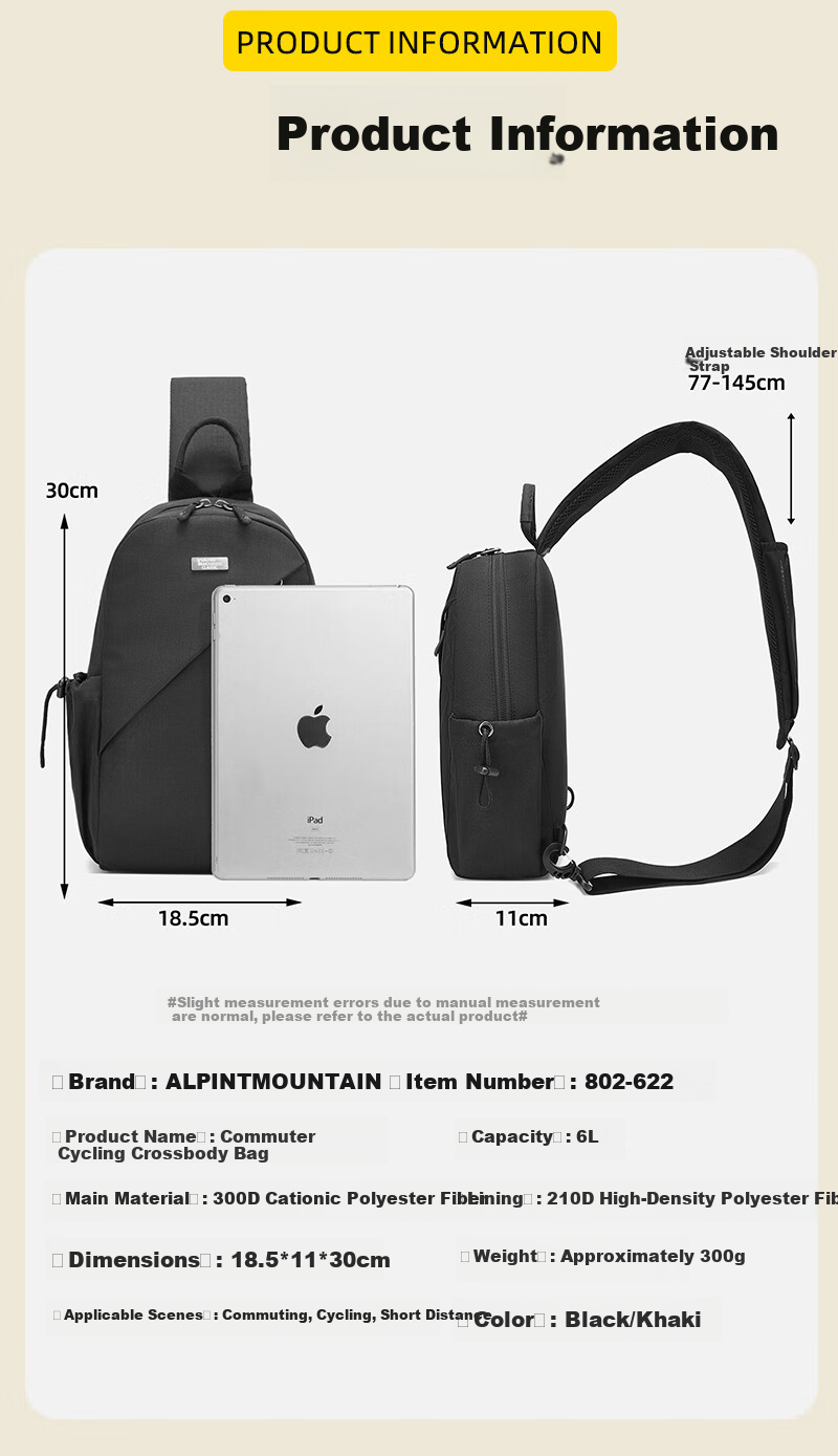 ALPINT MOUNTAIN Elmont Men's Chest Bag Casual Crossbody Shoulder Bag Trendy Small Backpack Large Capacity Commuting Cycling Sports 7