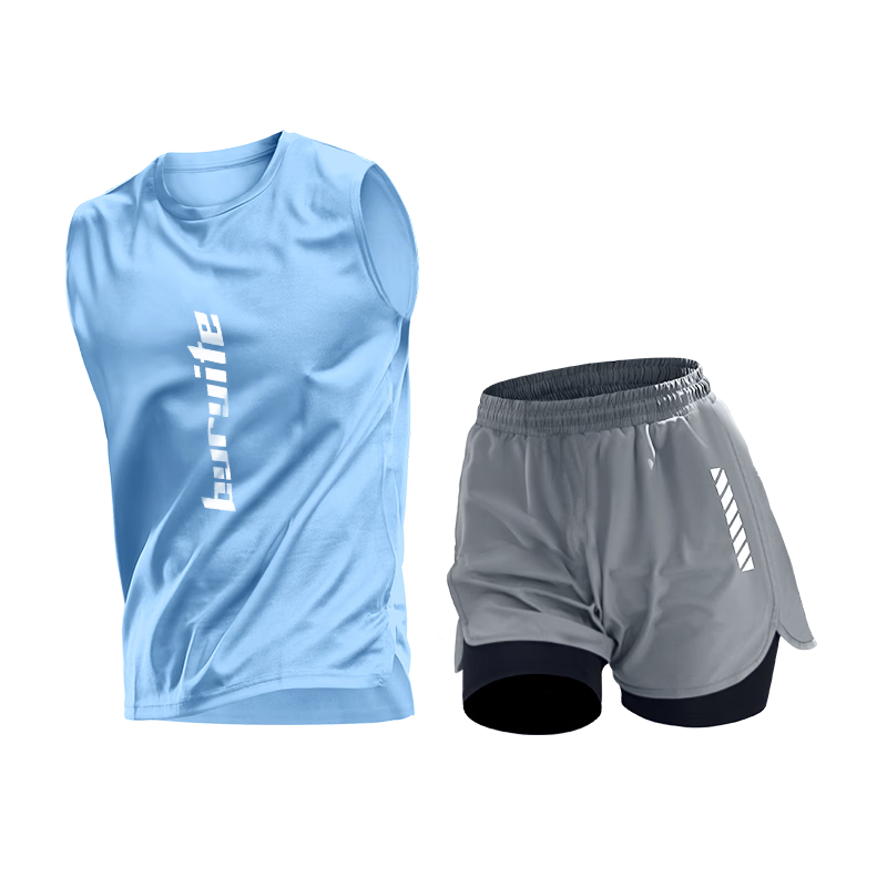 BURUITE Ice Silk Men's Summer Sports Set Vest Marathon Lining Shorts Quick-Dry Track and Field Running Fitness Apparel