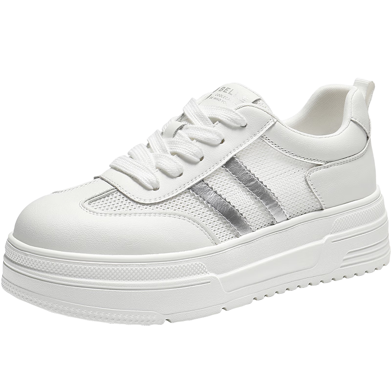 Belle Qixi Gift Small Puff White Shoes Women Summer 2026 New Mesh Panel Shoes JD029 Starlight Silver - Breathable Style Size 37