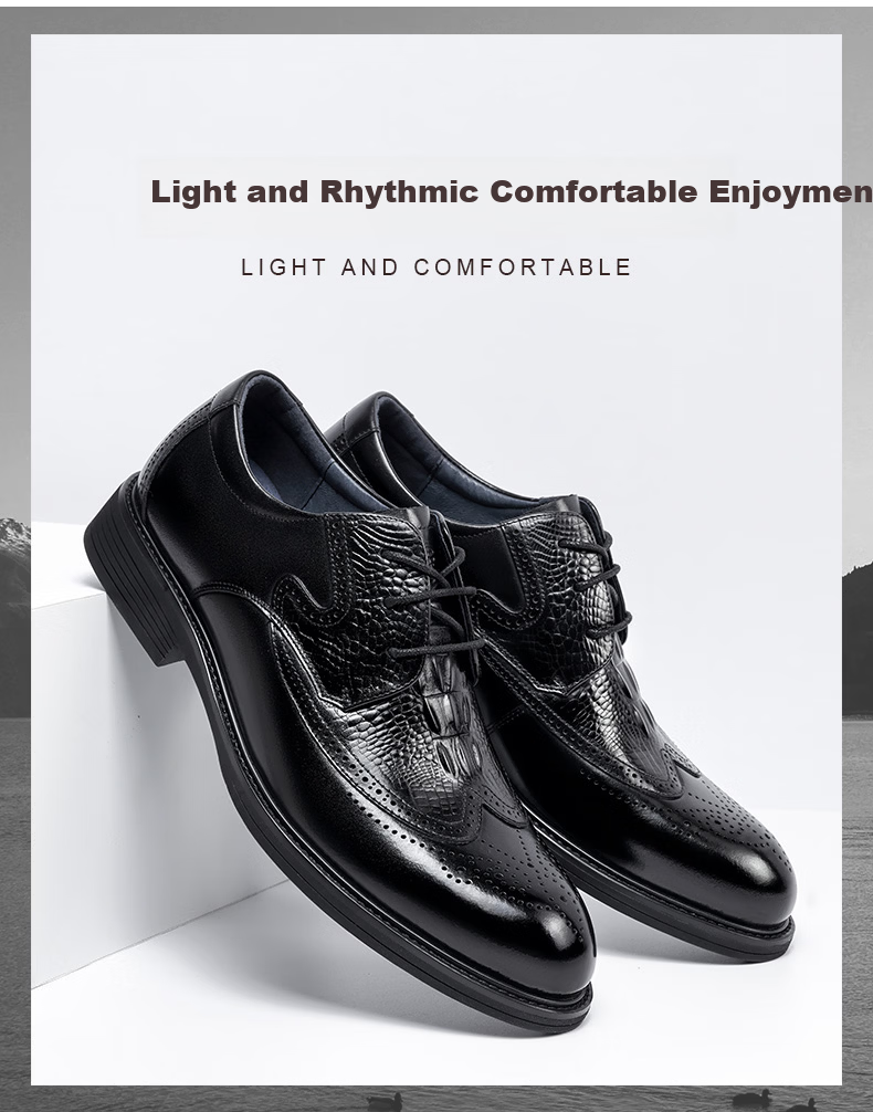 LAORENTOU Men's Business Dress Shoes First Layer Cowhide Non-Slip Brogue High-End Shoes 510409 Black Size 38 2