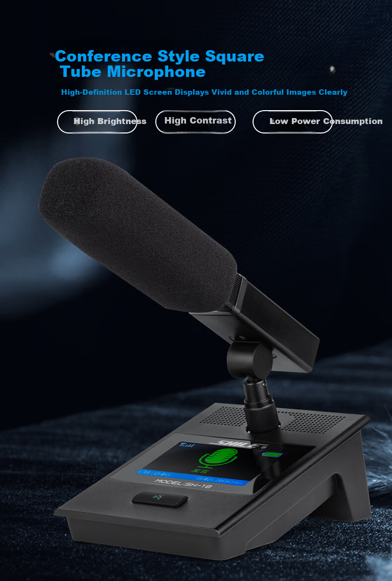 SHILE Dual Wireless Conference Microphone Desktop Short Rod Square Tube Mic Podium Anti-Interference Auto Frequency Matching Anti-Howling SH-18 with Rod 8