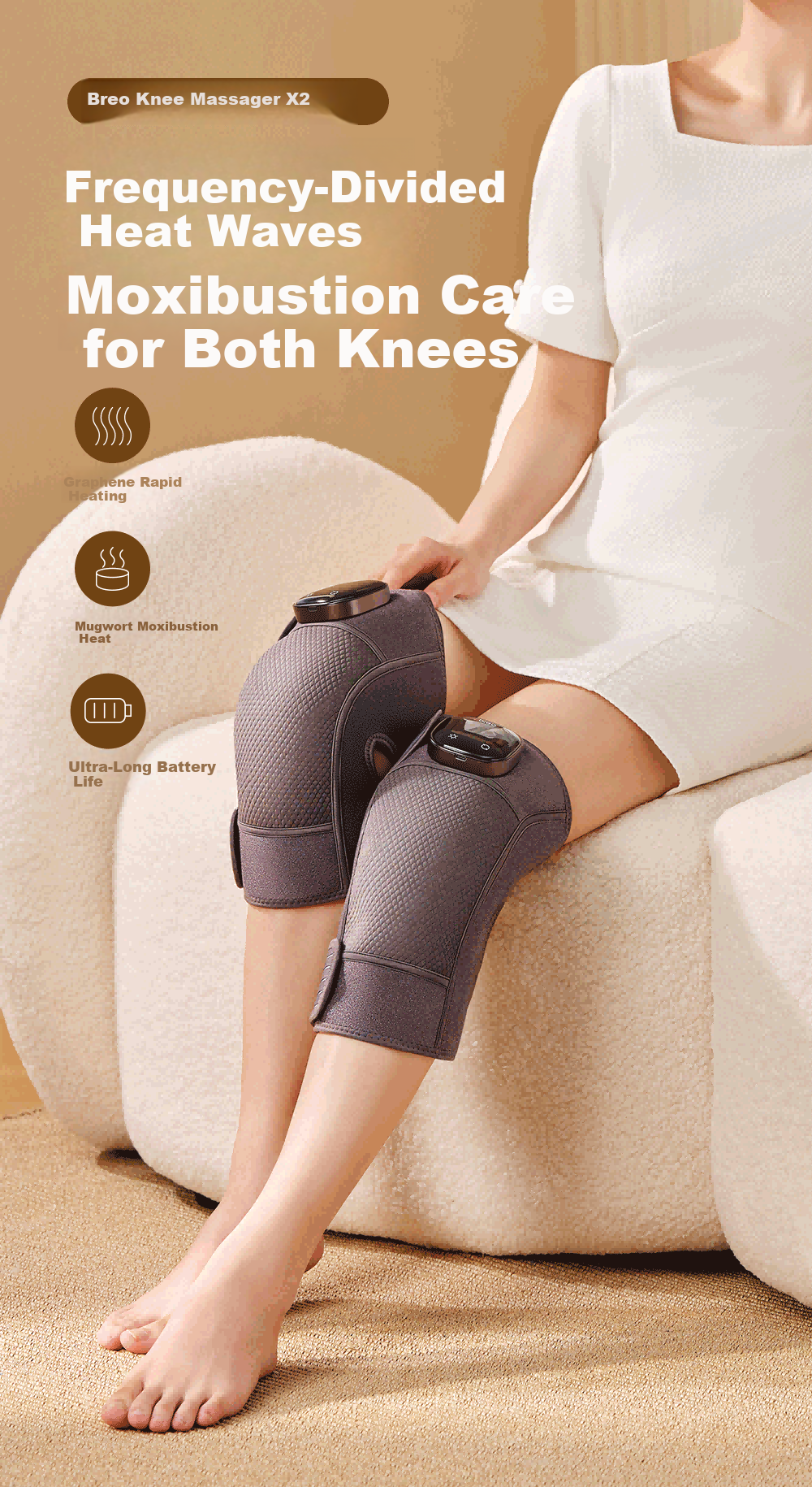 Breo X2 Heated Knee Massager Vibrating Knee Joint Massager Warm Knee Wrap for Cycling Elderly Cold Relief Windproof Gift for Parents and Seniors 2