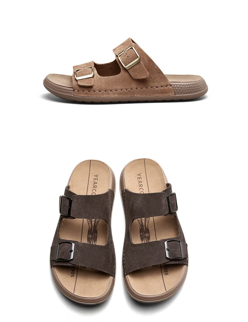 Eierkang Men's Soft Sole Double Buckle Boken Style Slippers Retro Casual Sandals 96290W Khaki Size 41 18