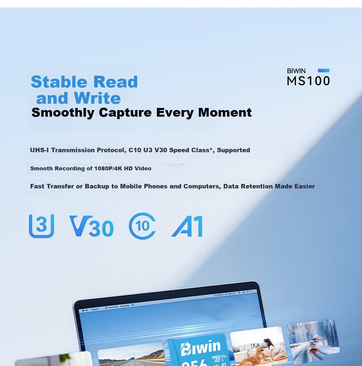 BIWIN 32GB TF (MicroSD) Memory Card A1 U1 V10 C10 MS100 Storage Card 100MB/s Read Speed Compatible with Dash Cam/Surveillance Camera 7