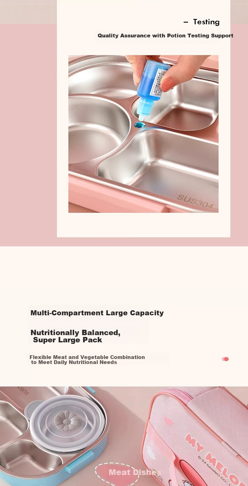 MANCHAOJIA Sanrio Stainless Steel Insulated Lunch Box Kids School Work Compartment Bento Box Set 2