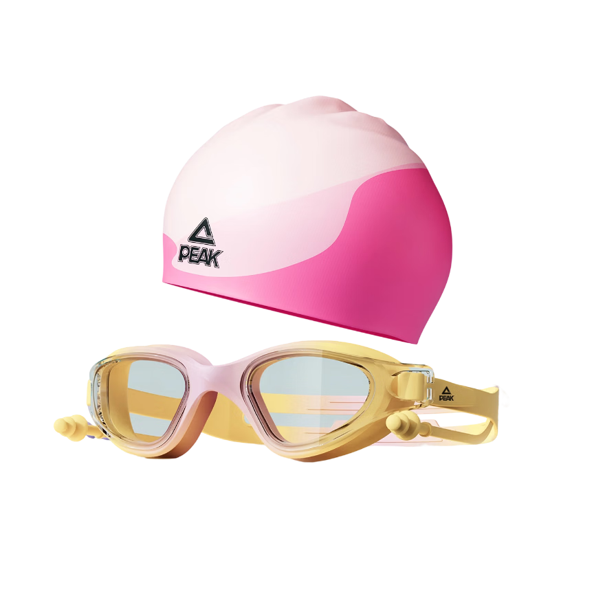 Peak Kids Swimming Goggles HD Waterproof Anti-Fog Unisex Diving Earplugs Integrated Glasses Swimming Gear Pink Orange