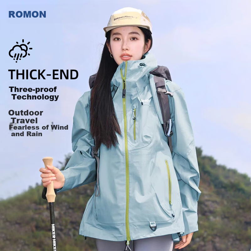 Romon Unisex Hooded Softshell Jacket Spring Autumn Couple Dopamine Windproof Outdoor Mountaineering Coat Dusty Green XL