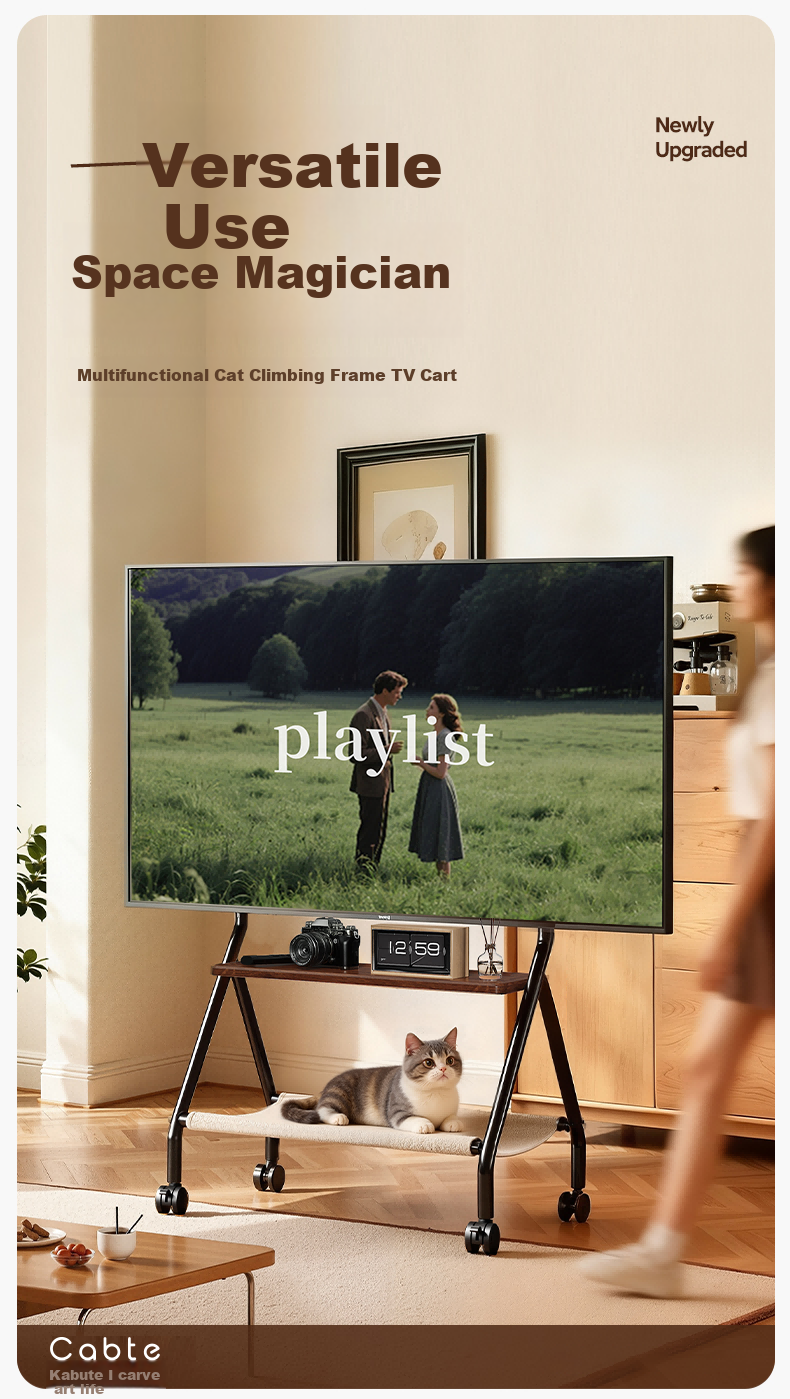 CABTE 32-75 Inch Mobile TV Stand Cat Climbing Frame Cart Art Cart 32/43/55/65 Inch TV Mount Mobile TV Cart Universal TV Trolley 1