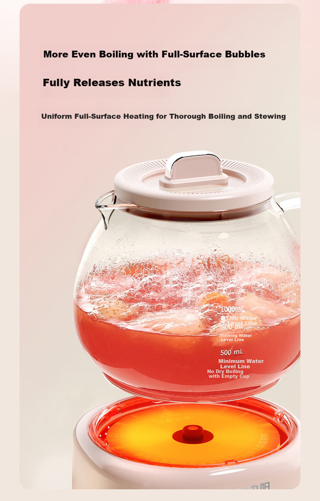 Joyoung 1L Glass Health Pot Temperature Control Kettle Multifunctional Tea Kettle Office Flower Tea Kettle No Glue Water Boiler 24H Reservation 24H Keep Warm K10D-WY102 12