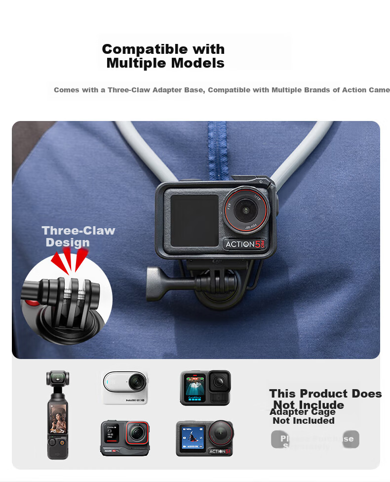 JJC Neck Strap Mount for DJI Action4/5 Pro Osmo 360 Sports Camera GoPro Insta360 Accessories Magnetic First-Person View Mobile Phone Mount 4
