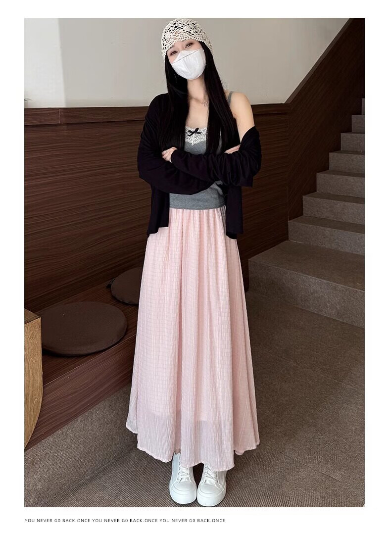 Langsha Green High-Waist A-Line Flared Midi Skirt for Women Summer 2026 New Slim Fairy Tulle Skirt 14
