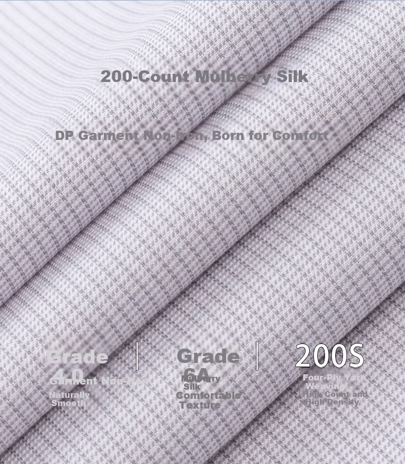 Shanshan [200-Thread Mulberry Silk DP Non-Iron] Men's Long Sleeve High-End Luxury Shirt Light Gray Houndstooth 43 2