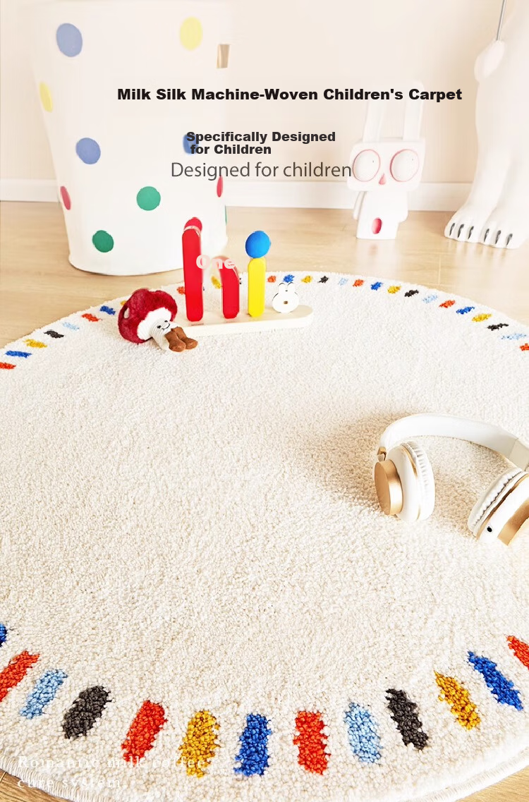 Shangce Milk Silk Children's Round Carpet Dopamine Bedroom Bedside Rug Living Room Kids Room Study 120cm Diameter 1