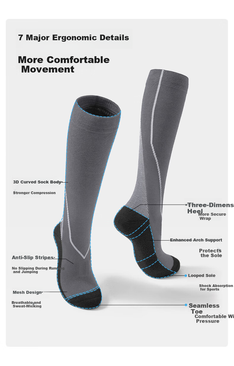 JKN Professional Men's Summer Thin Compression Socks [Sports Shock Absorption] Sweat-Absorbing Durable Running Hiking Football Long Socks 10