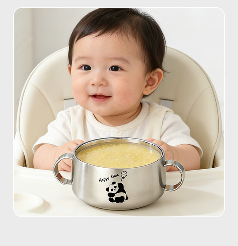 Baoshi 316 Stainless Steel Bowl Children's Eating Bowl Baby Double-Handle Supplementary Food Bowl 500ml with Lid and Suction Pad 9
