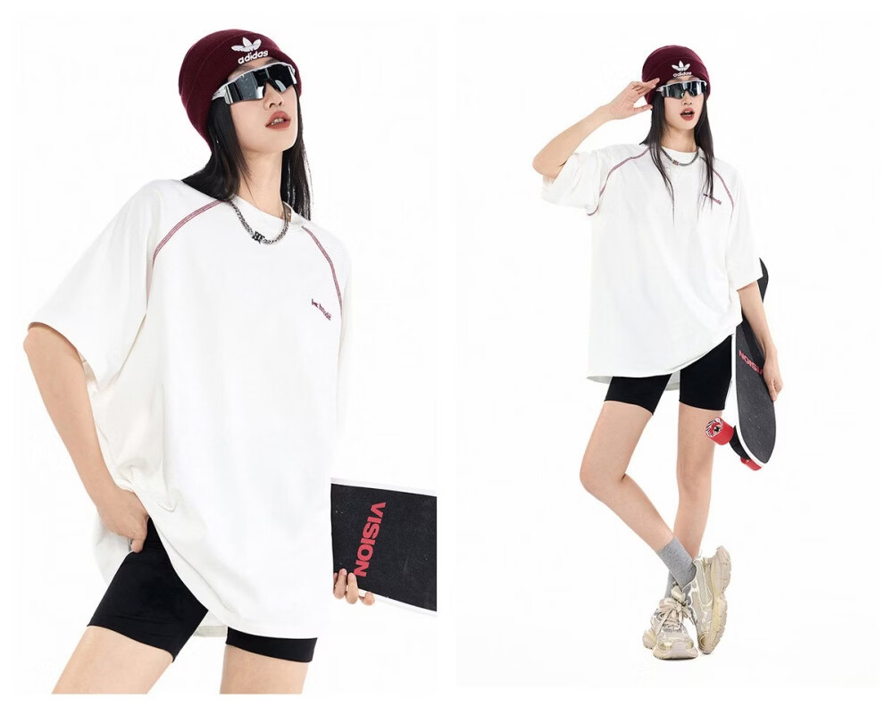 ICH MODE Hasselblad Line Round Neck Short Sleeve T-Shirt Women Summer New Outdoor Sports Half Sleeve Five-Point Sleeve Top Black M 13
