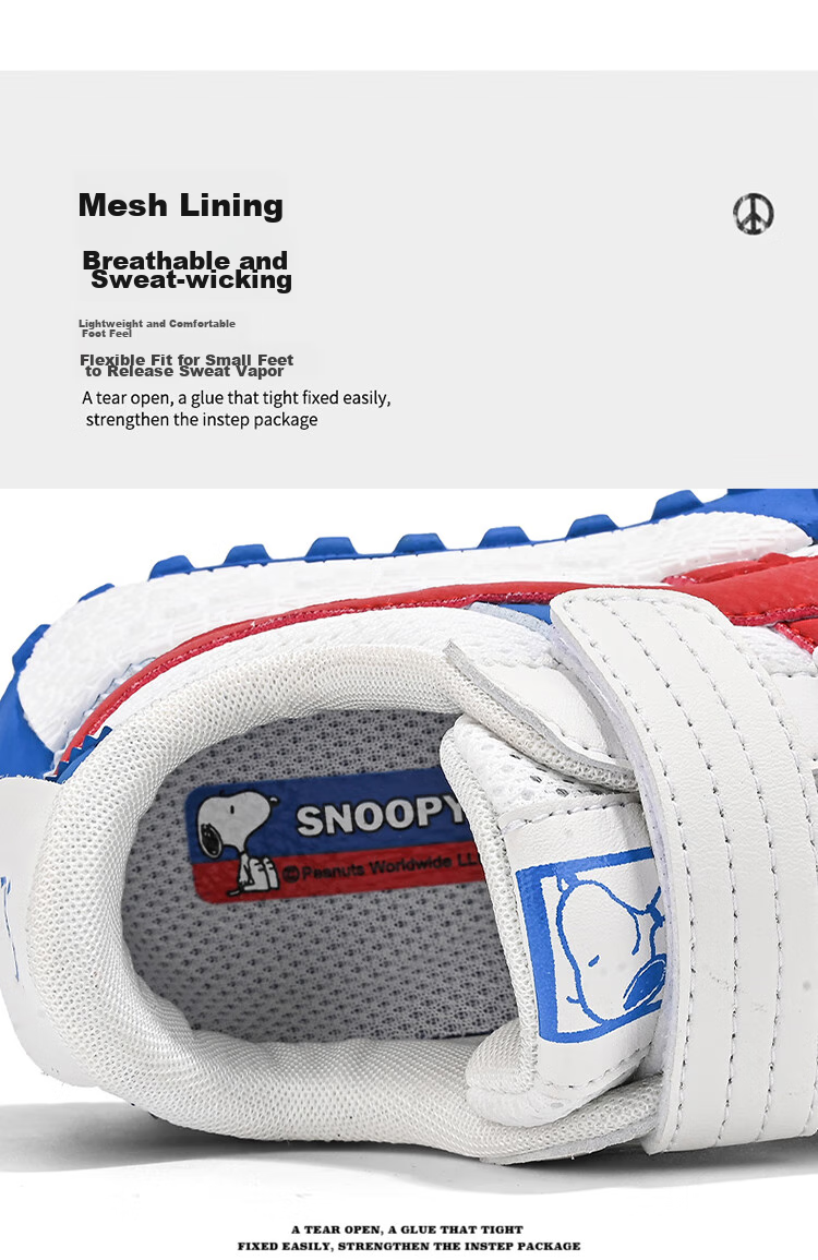 SNOOPY Children's Shoes, Kids' Sneakers, Boys And Girls Soft-Soled Running Shoes, Wear-Resistant Casual Shoes, 0020 White And Blue, Size 33 6