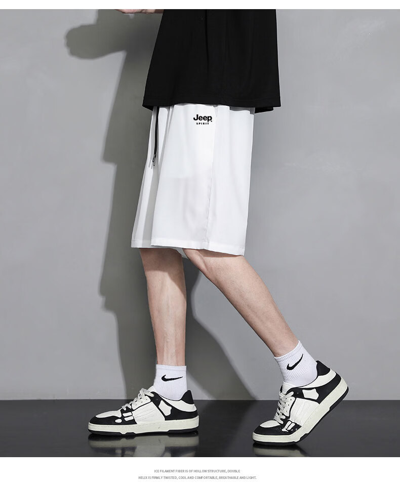 JEEP SPIRIT Men's Summer New Lightweight Ice Feel Loose Breathable Straight Cut Casual Sports Mid-Length Shorts 18