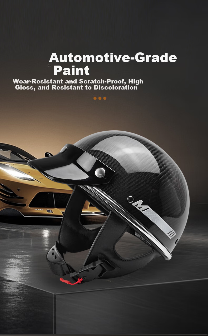 Mypick Carbon Fiber Retro Motorcycle Half Helmet 3C Certified Summer Lightweight Scooter Helmet High-End Safety Helmet Glossy Black XL (61-62) 8