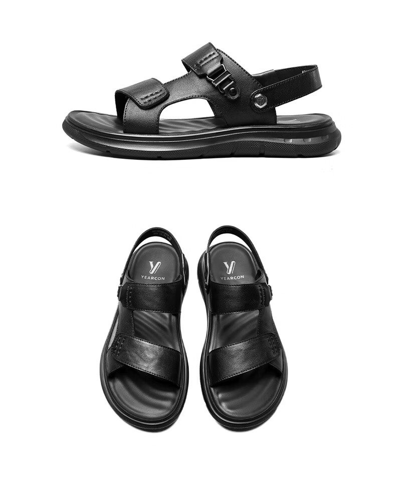 Yierkang Men's Summer Genuine Leather Casual Beach Sandals Dual-Wear Driving Slippers 96308W Black Size 41 17