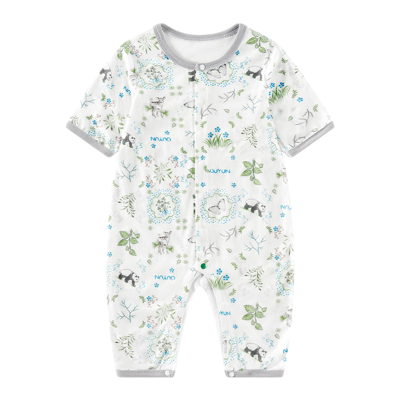 OUYUN [Plant Fiber] Baby Clothes Summer Romper Long Sleeve Thin Outing Crawling Suit Cute Bunny Town 66