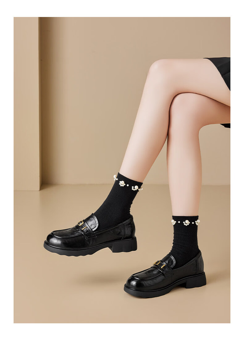 Saturday Thick Sole Loafers Women 2026 Summer New Retro British Style Slip-On Commuter Versatile Black Leather Shoes 13