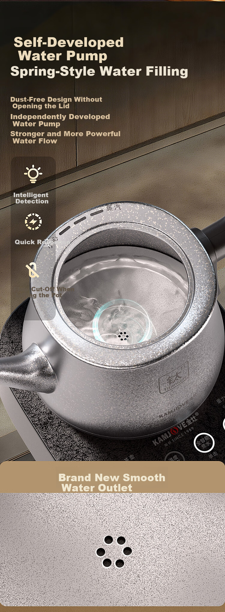 KAMJOVE Pure Titanium Electric Kettle Fully Automatic Bottom Water Supply Electric Kettle New Model Temperature Control Integrated Automatic Electric Kettle AI-95 for Boiling Water and Brewing Tea 19