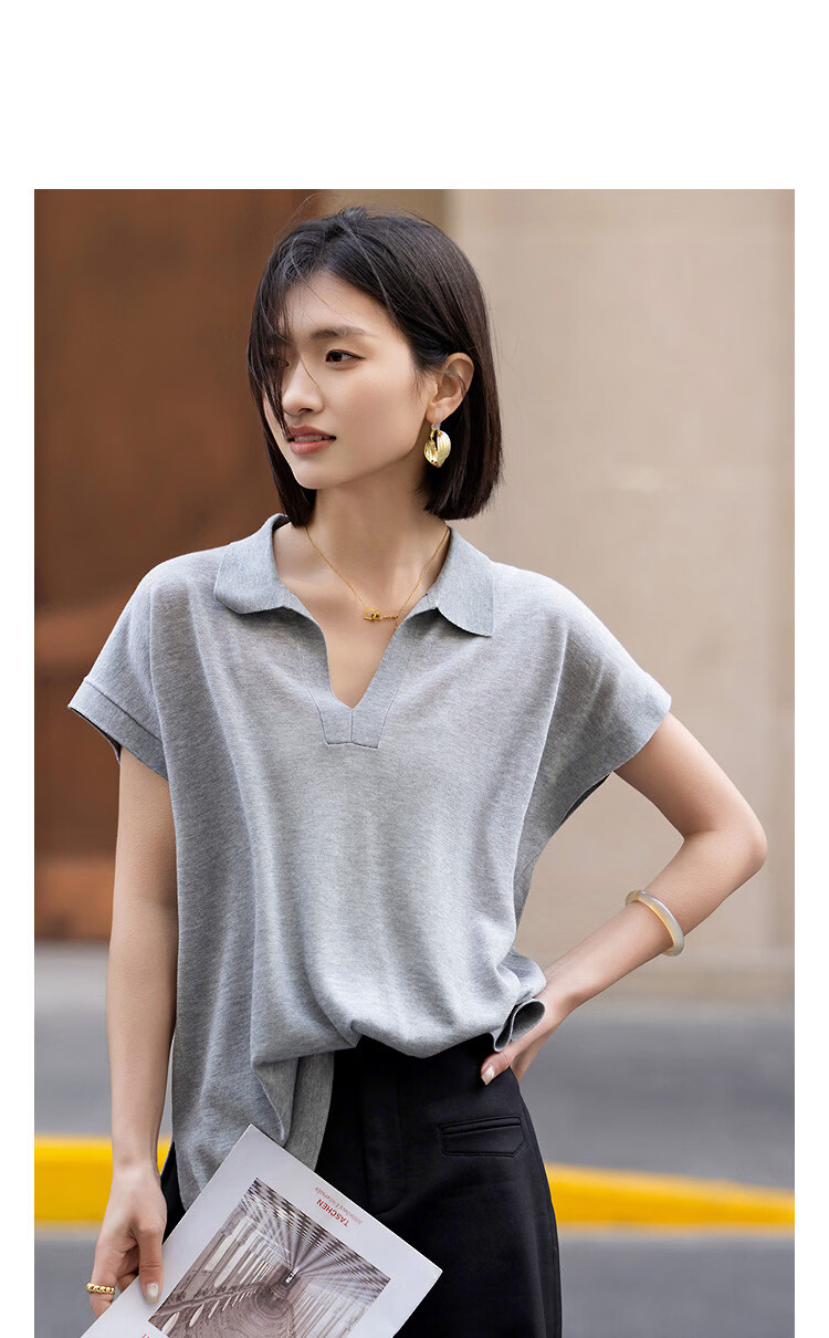 Demana [Breathable Tencel] Summer Lightweight Office Polo Collar Loose Slimming Concealing Knit Sweater for Women Premium Feel 11