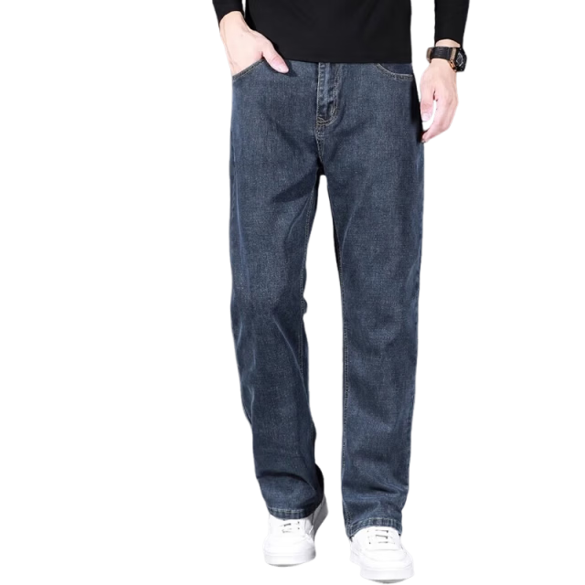 ROMON Men's Jeans, Spring And Summer Straight-Leg Loose Casual Pants, Versatile Business Trousers for Men, Blue-Gray, Size 28