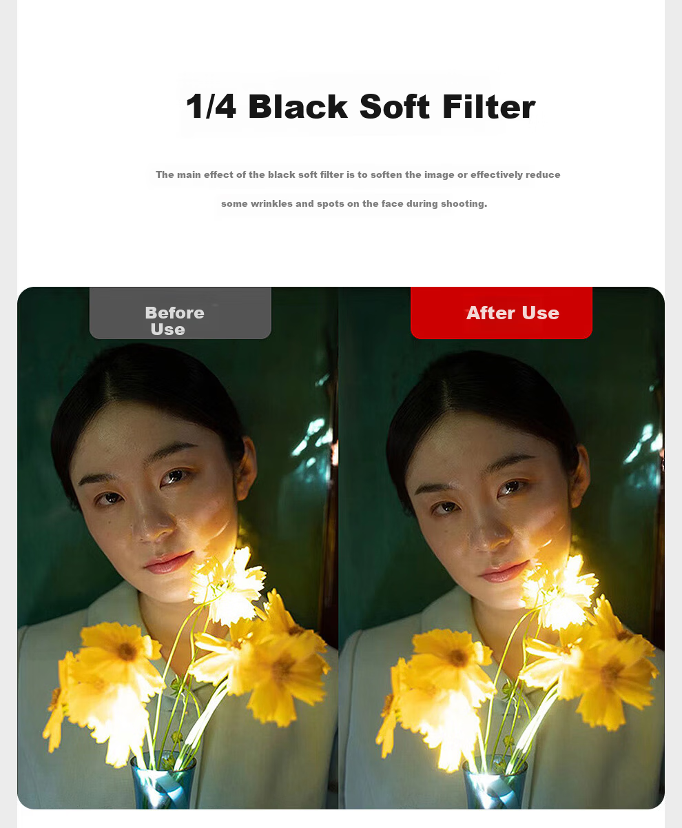 Kase Wolverine Colorful Magnetic Black Soft 1/4 Soft Light Filter 2nd Generation 72mm Soft Focus Lens Haze Lens Portrait Beautifying Protective Dream Lens 6