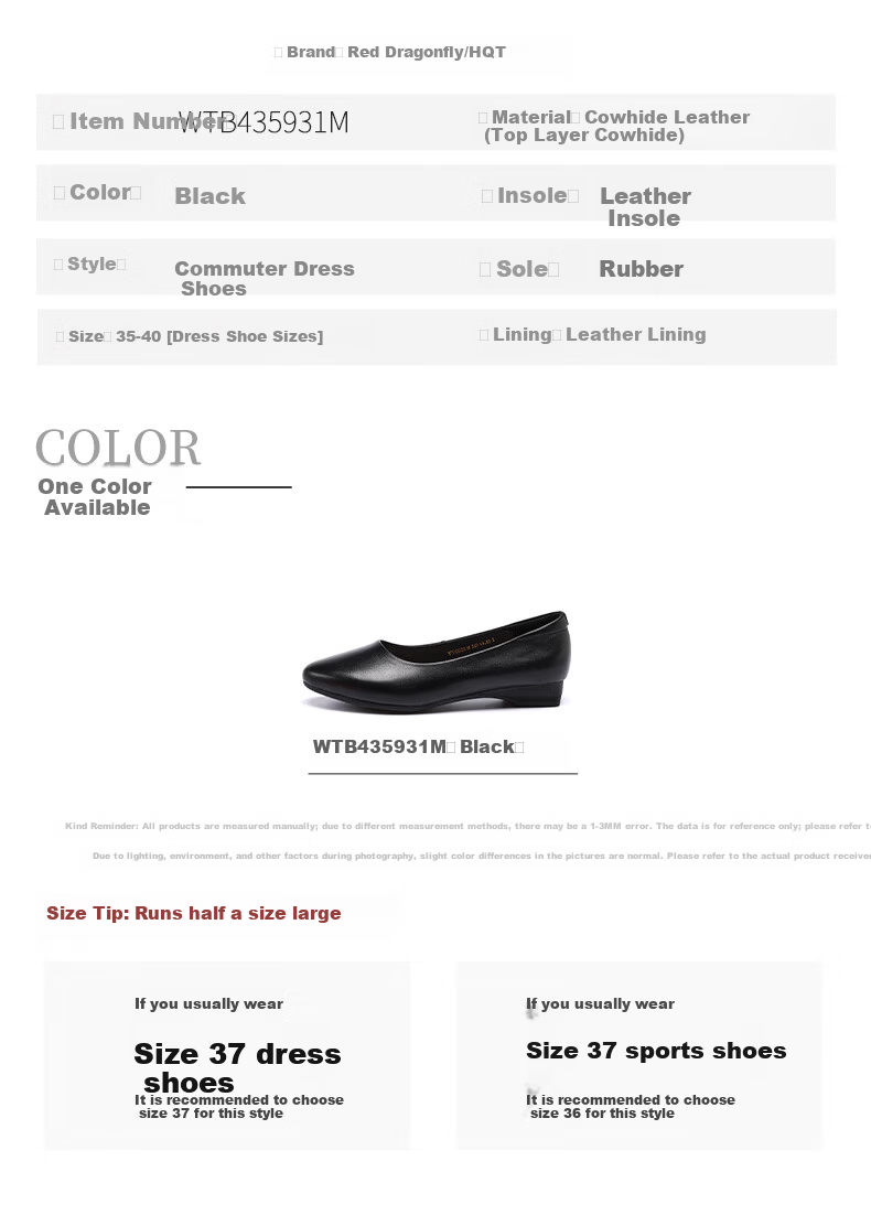 Red Dragonfly Women's Low-Cut Chunky Heel Slip-On Mid Heel Slimming Leather Shoes WTB435931G Black Size 36 8