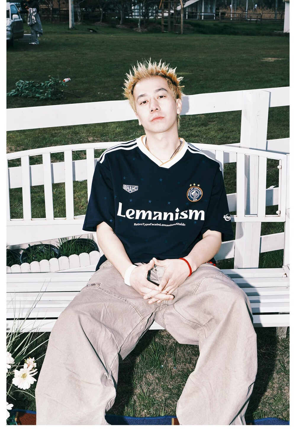 LEMANISM American Style Star Print Short Sleeve T-Shirt Men 2026 Summer New V-Neck Jersey Navy Blue S 18