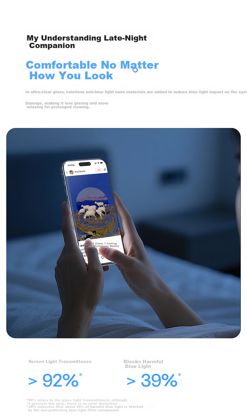 DIVI Strong Blue Light Protection Deep Eye Care Tempered Glass Screen Protector for iPhone 17 Pro, HD Anti-Blue Light, Anti-Fingerprint, 2-Pack 7