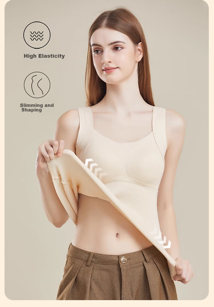 LangSha Women's Thermal Camisole Vest Autumn Winter Mulberry Silk Fleece Thickened Antibacterial Heating Seamless Built-in Bra One-piece Underwear 18