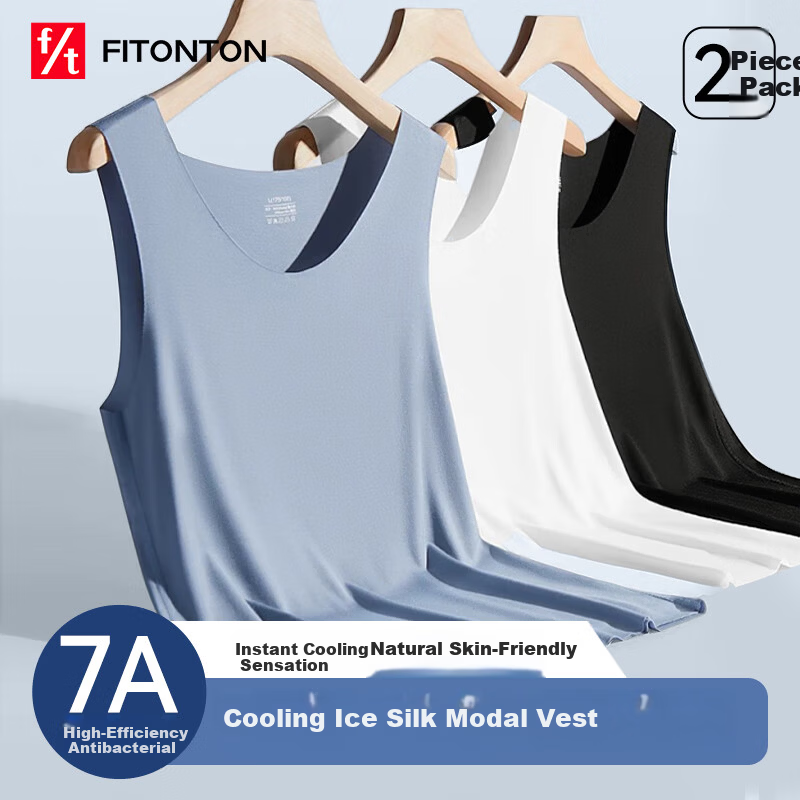 FitonTon 2-Pack Men's Modal Tank Tops Summer Thin 7A Antibacterial Racerback Ice Silk Quick-Dry Sleeveless Base Shirts