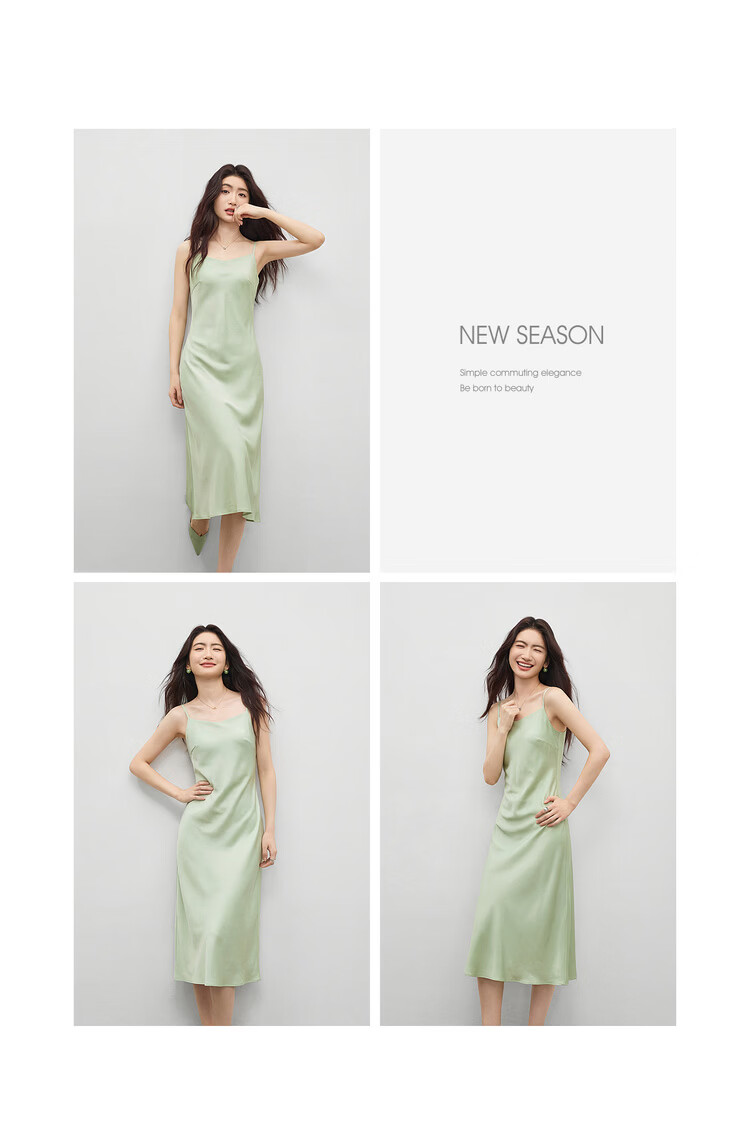 Sentubila Summer Elegant V-Neck Office Camisole Dress, High-End Glossy Sexy Pure Desire Style Mini Dress, Champagne Color, Size L 22