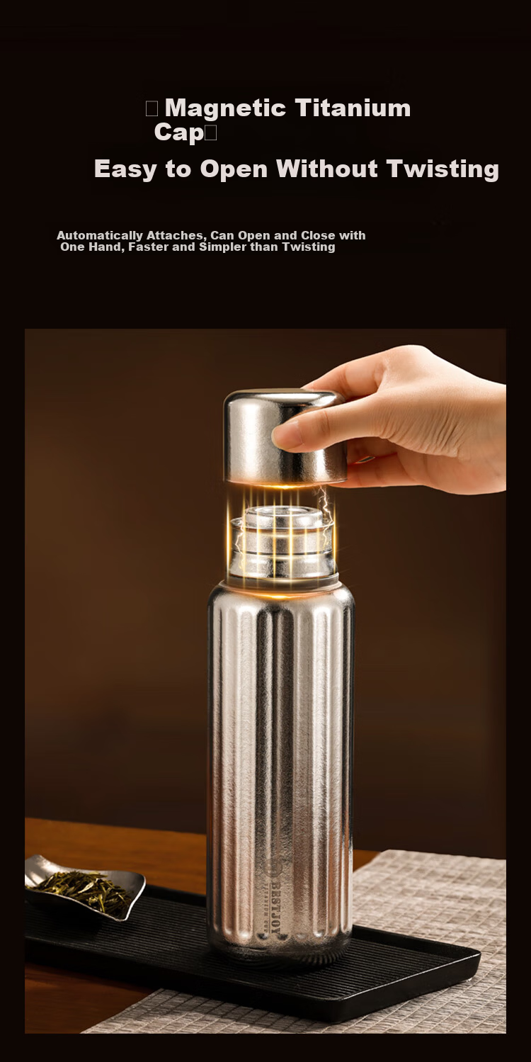 FUGURNG BESTJOY Pure Titanium Coffee Mug Insulated Cup High-Quality Portable Outdoor Water Bottle Titanium Color 560ml Gift Box Set 7