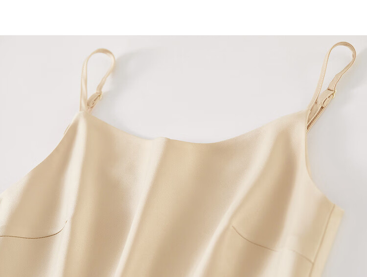 Sentubila Summer Elegant V-Neck Office Camisole Dress, High-End Glossy Sexy Pure Desire Style Mini Dress, Champagne Color, Size L 26