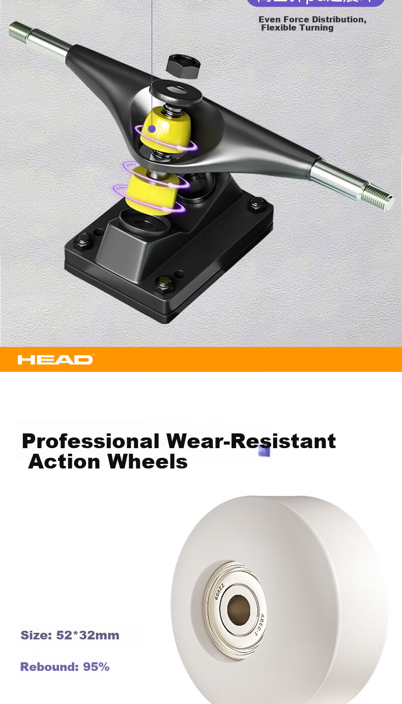 HEAD Skateboard Adult Double Kickboard Beginner Professional Four-Wheel Cruiser Street Commuter Youth Kids New Year Gift 10
