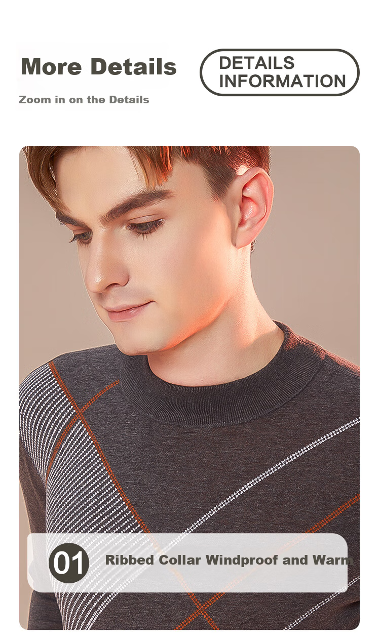 Hodo Home Jacquard Fleece-Lined Thermal Underwear Men Winter Half Turtleneck Thickened Wearable Dad Style 5