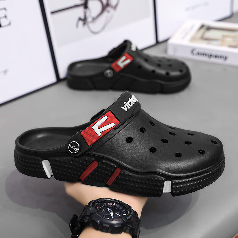 ZHIYING Men's Fishing Clogs Outdoor Sports Non-Slip Water Sand Beach Sandals Black Size 40-41