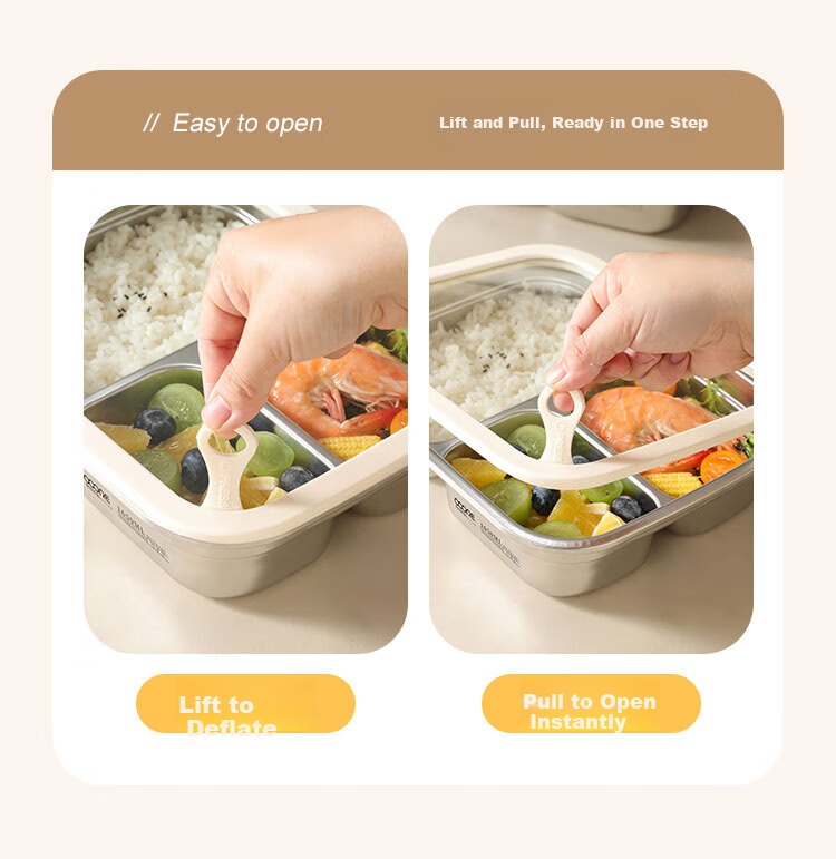 Wuxin Quality 316L Stainless Steel Lunch Box for Office Workers, Divided Bento Box, Microwave Safe, Large Capacity Double Compartment 1250ml 11