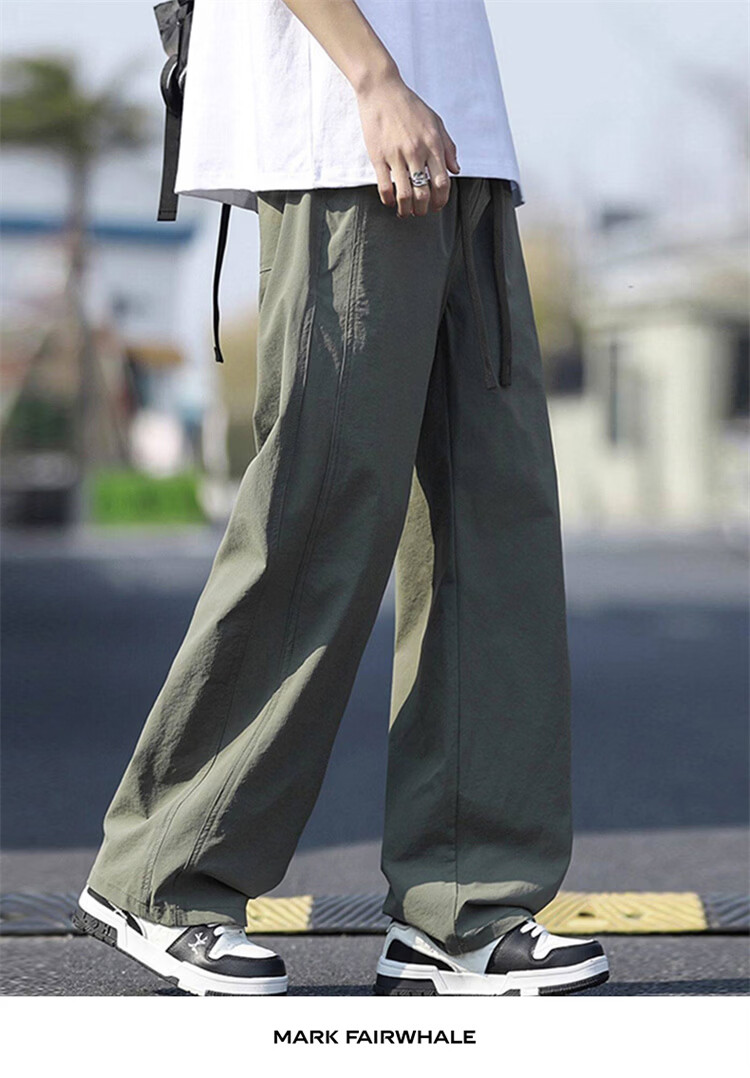 MARK FAIRWHALE Men's Ice Silk Thin Summer American Style Wide-Leg Casual Straight-Leg Sports Pants Youth Long Pants 19