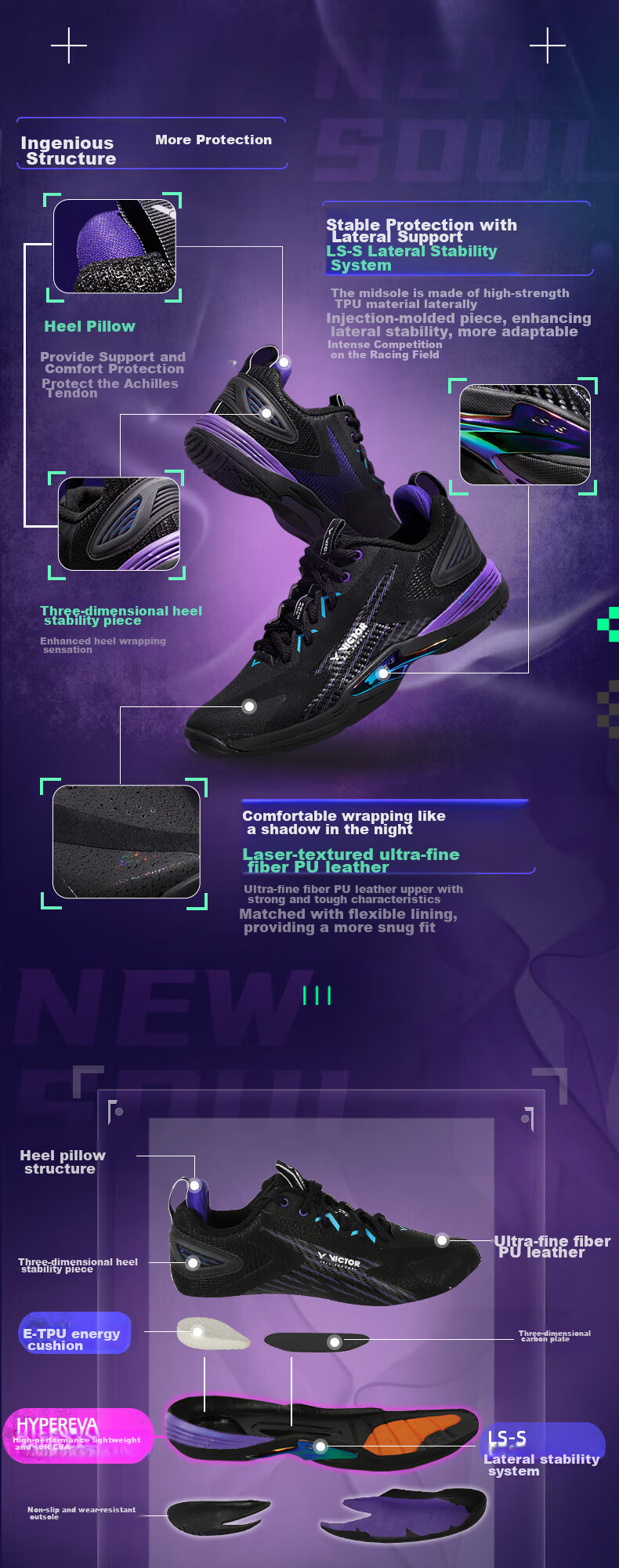 VICTOR Victory Badminton Shoes Unisex Durable Shock Absorption Breathable Sports Casual Shoes A970ACE/C37 Size 4