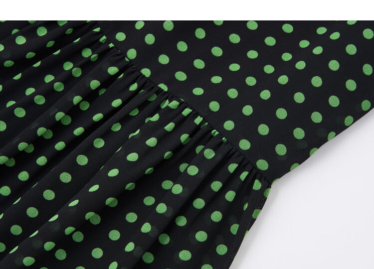 Demana Lightweight Holiday Summer Elegant Pleated Round Neck Polka Dot Loose Slimming Concealing Dress for Women Premium Quality 9